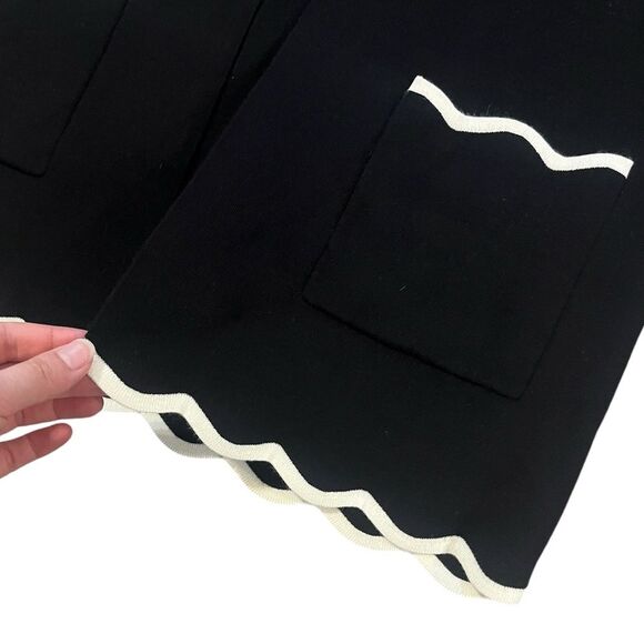 Talbots Long Scalloped Cardigan Open Front Lockets Black White Womens Small - Picture 3 of 7